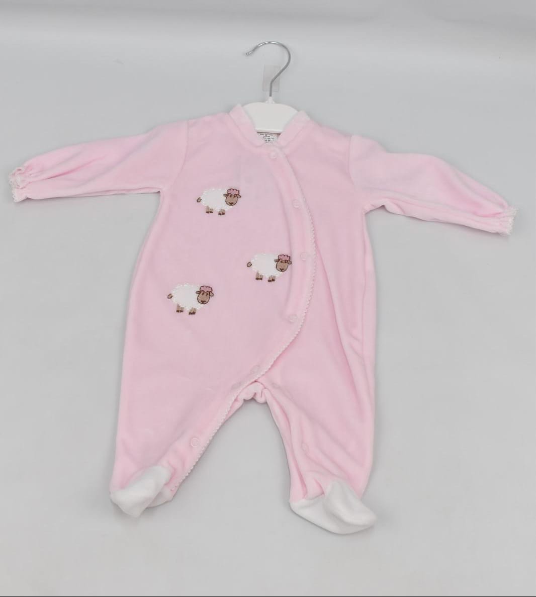 Baby Boys or Girls velour baby grow / sleep suit with sheep design