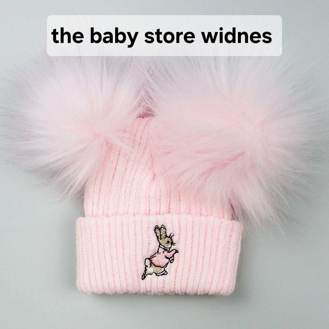 Boys and girls peter rabbit theme pom pom hats
