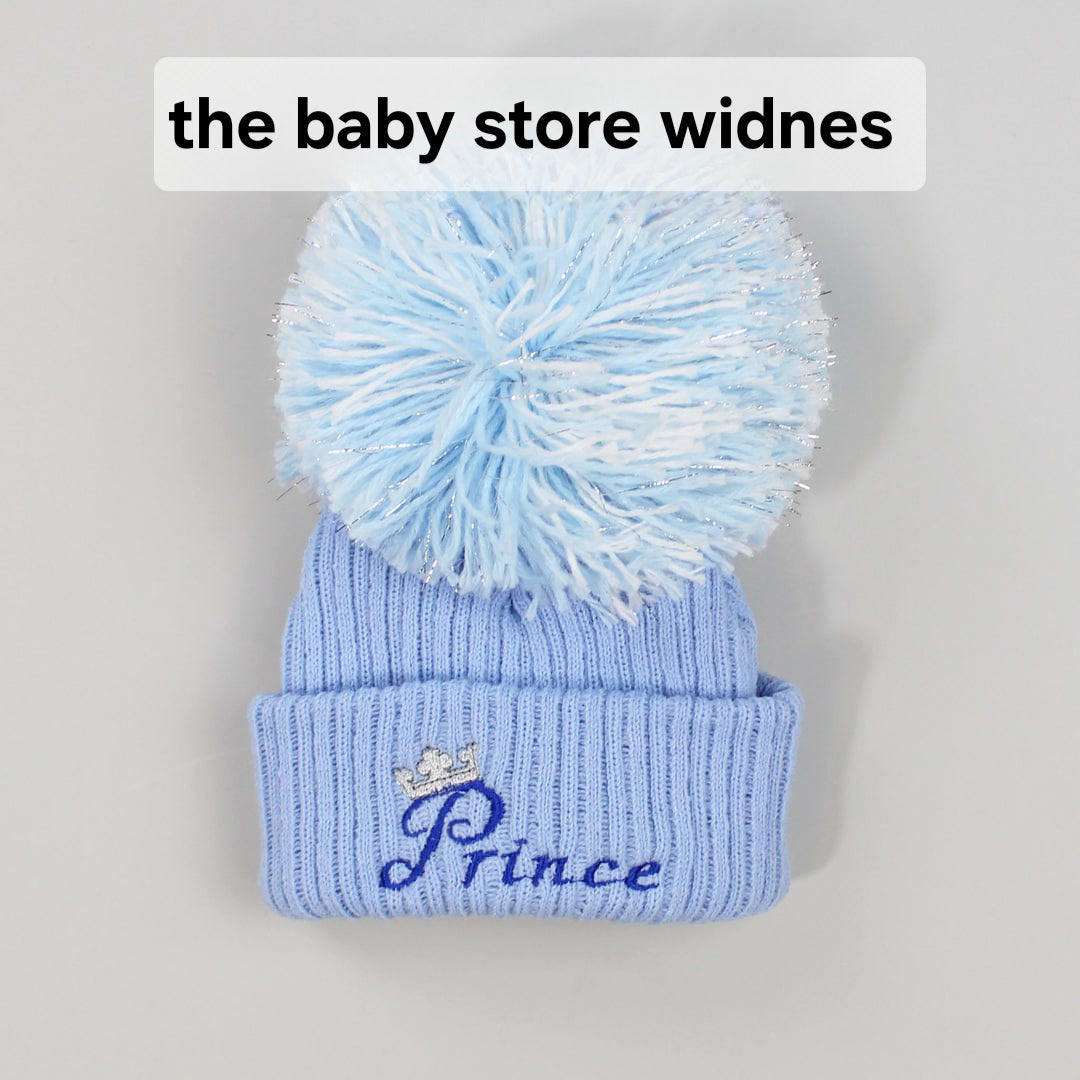Baby Boys or girls embroidered pom hats with prince or princess