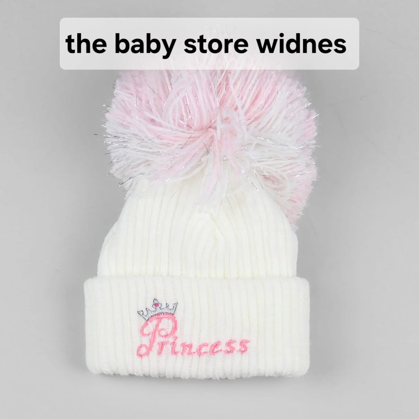 Baby Boys or girls embroidered pom hats with prince or princess