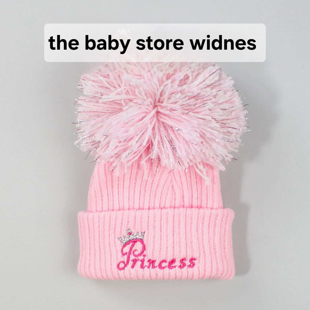 Baby Boys or girls embroidered pom hats with prince or princess