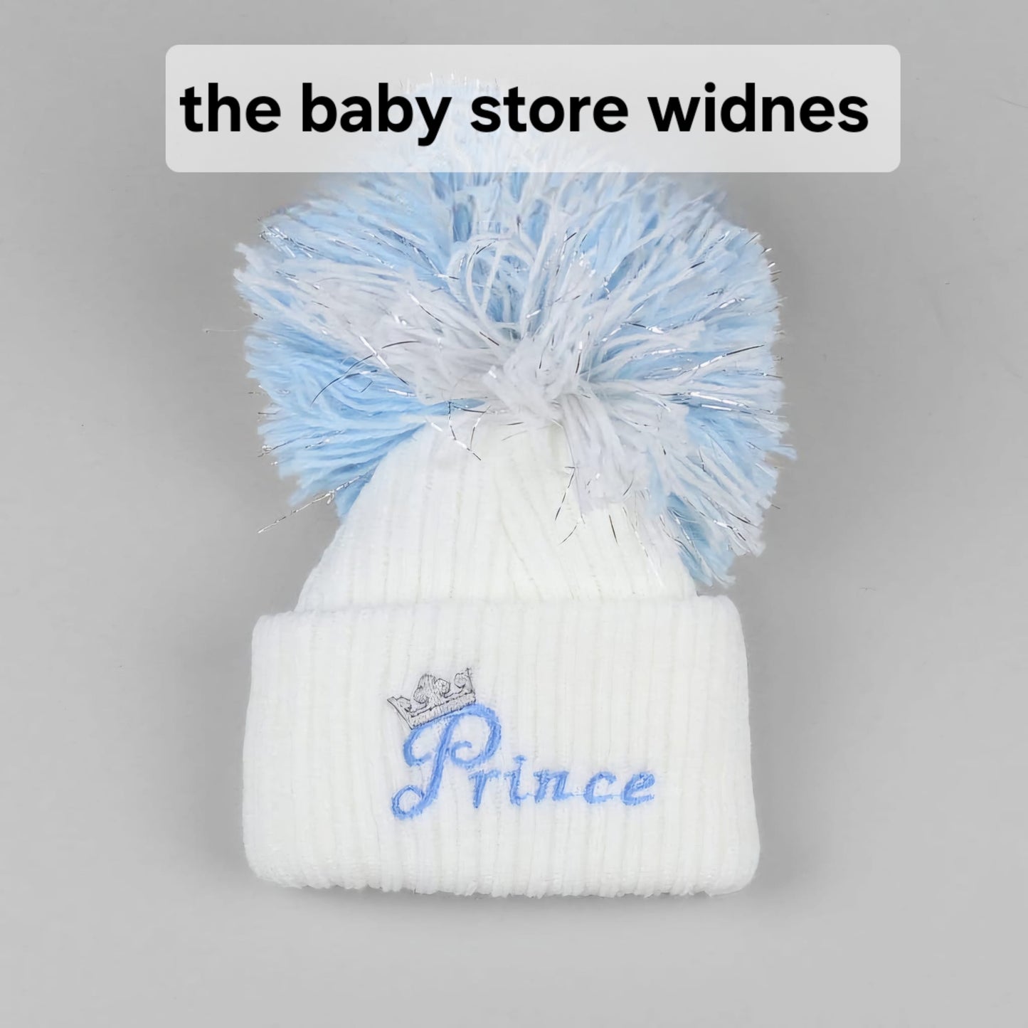 Baby Boys or girls embroidered pom hats with prince or princess
