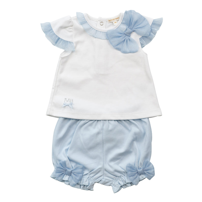 Mintini girls 2 piece top and bloomers set with bows