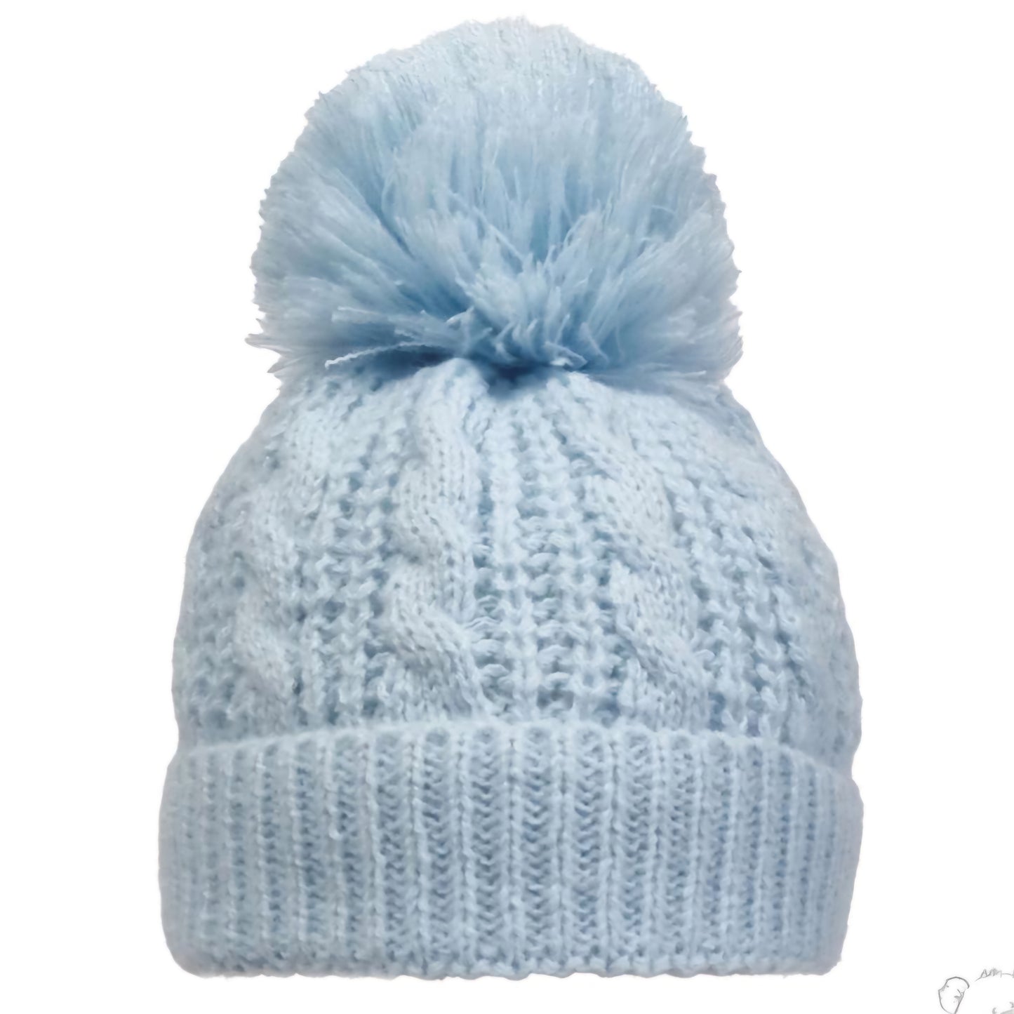 Knitted Hats Pearl cable design with large pom pom