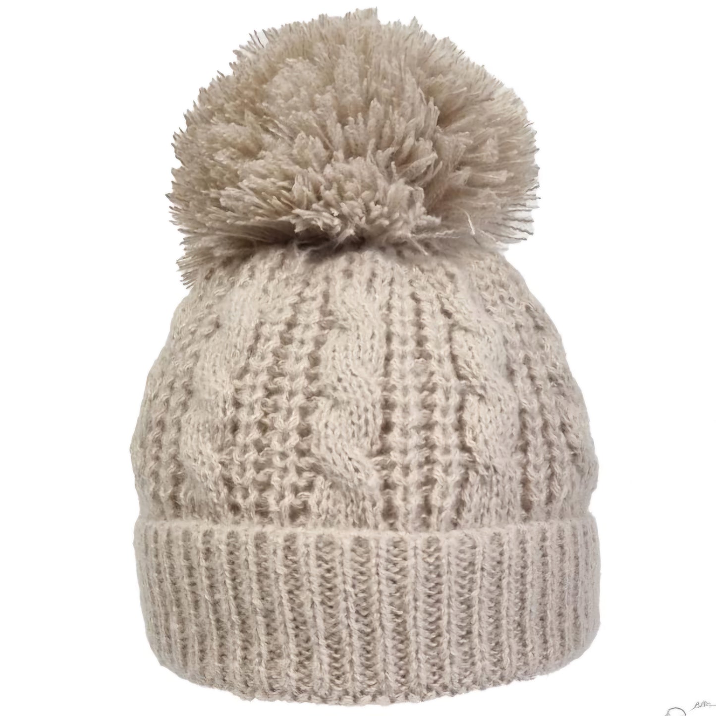 Knitted Hats Pearl cable design with large pom pom