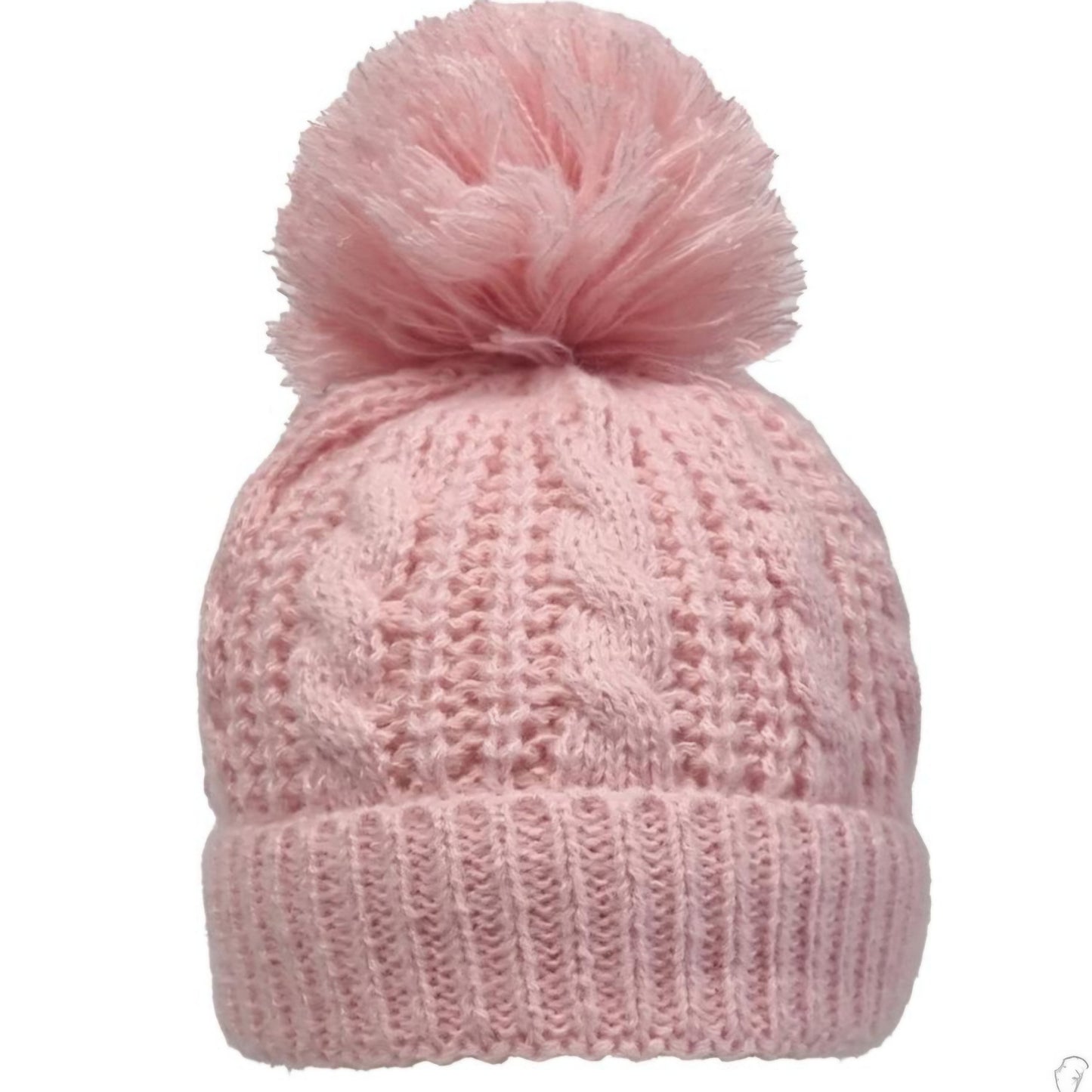 Knitted Hats Pearl cable design with large pom pom