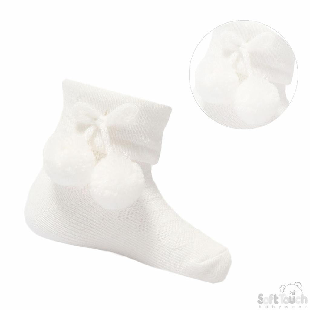 Babys boys and girls ankle pom pom socks sizes newborn to 2 years various colours to choose from