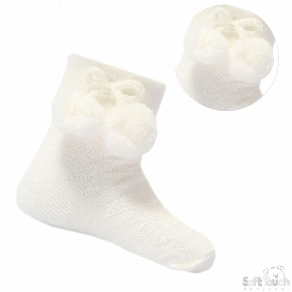 Babys boys and girls ankle pom pom socks sizes newborn to 2 years various colours to choose from