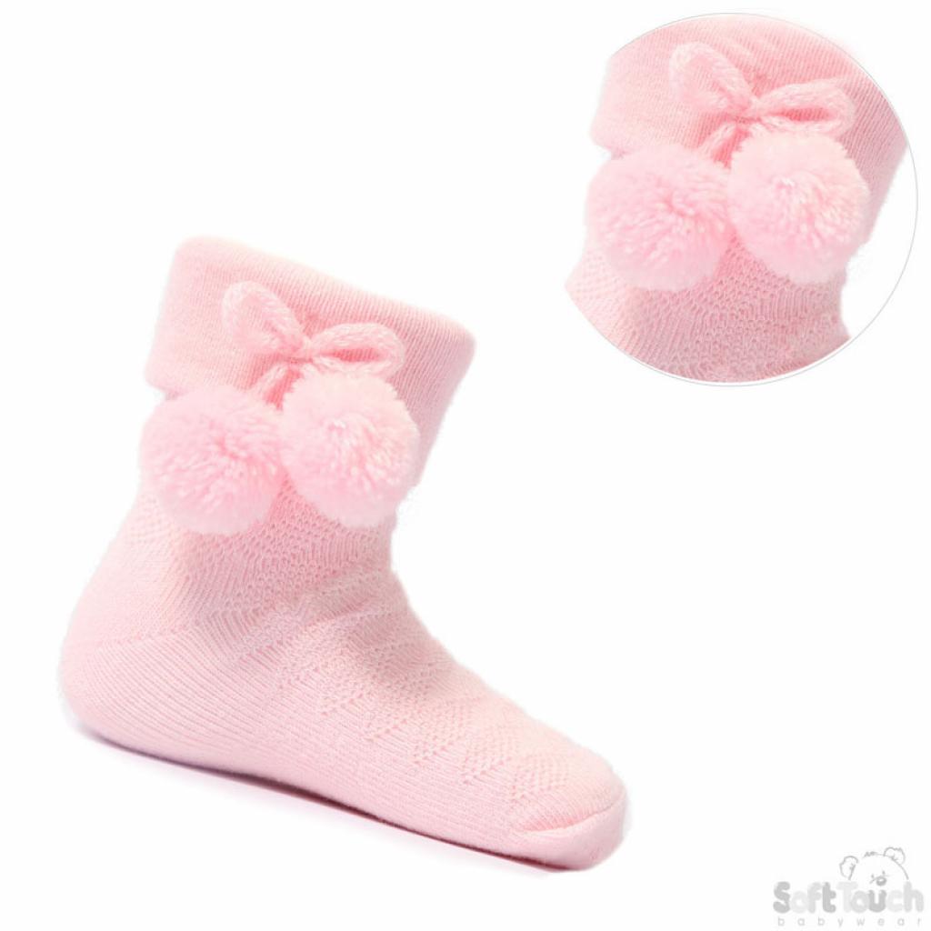 Babys boys and girls ankle pom pom socks sizes newborn to 2 years various colours to choose from