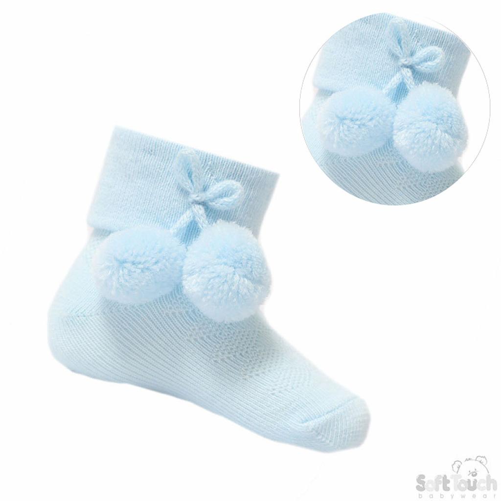 Babys boys and girls ankle pom pom socks sizes newborn to 2 years various colours to choose from