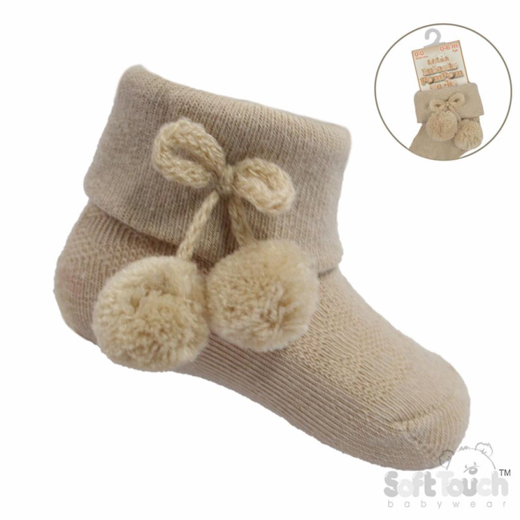 Babys boys and girls ankle pom pom socks sizes newborn to 2 years various colours to choose from