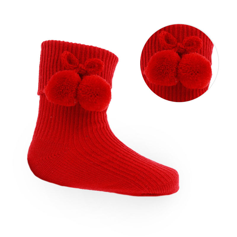 Babys boys and girls ankle pom pom socks sizes newborn to 2 years various colours to choose from