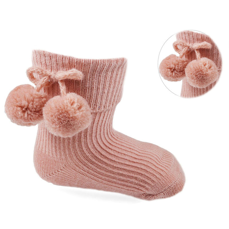 Babys boys and girls ankle pom pom socks sizes newborn to 2 years various colours to choose from