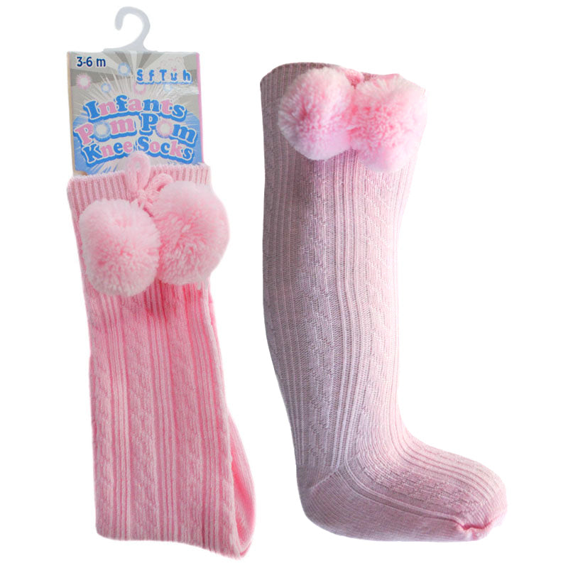 Baby Boys or girls knee high pom pom socks various colours to choose from
