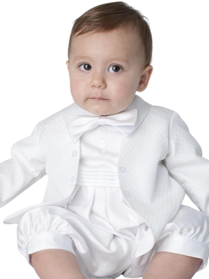 Boys diamond christening romper with jacket colour white
