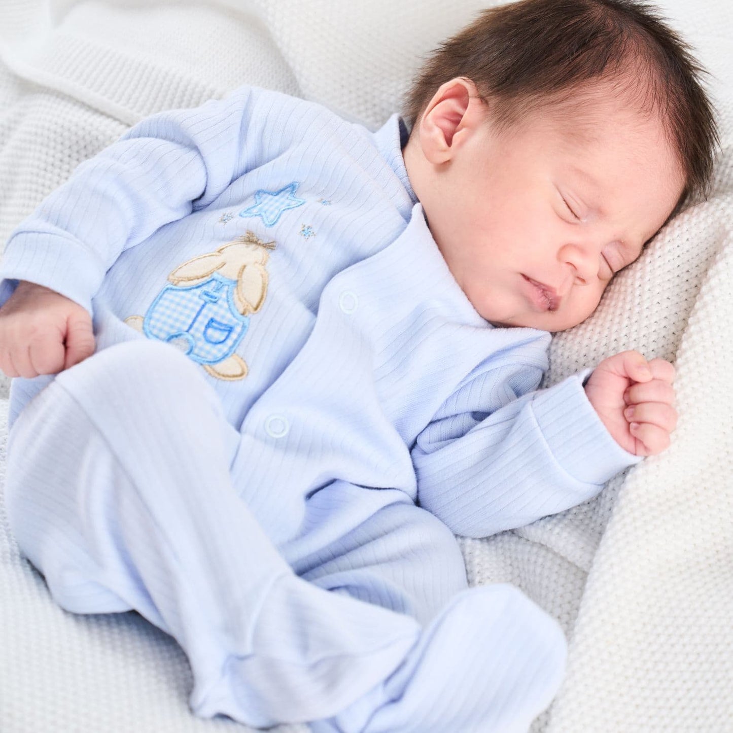 Dandelion cotton sleepsuit with rabbit aplique