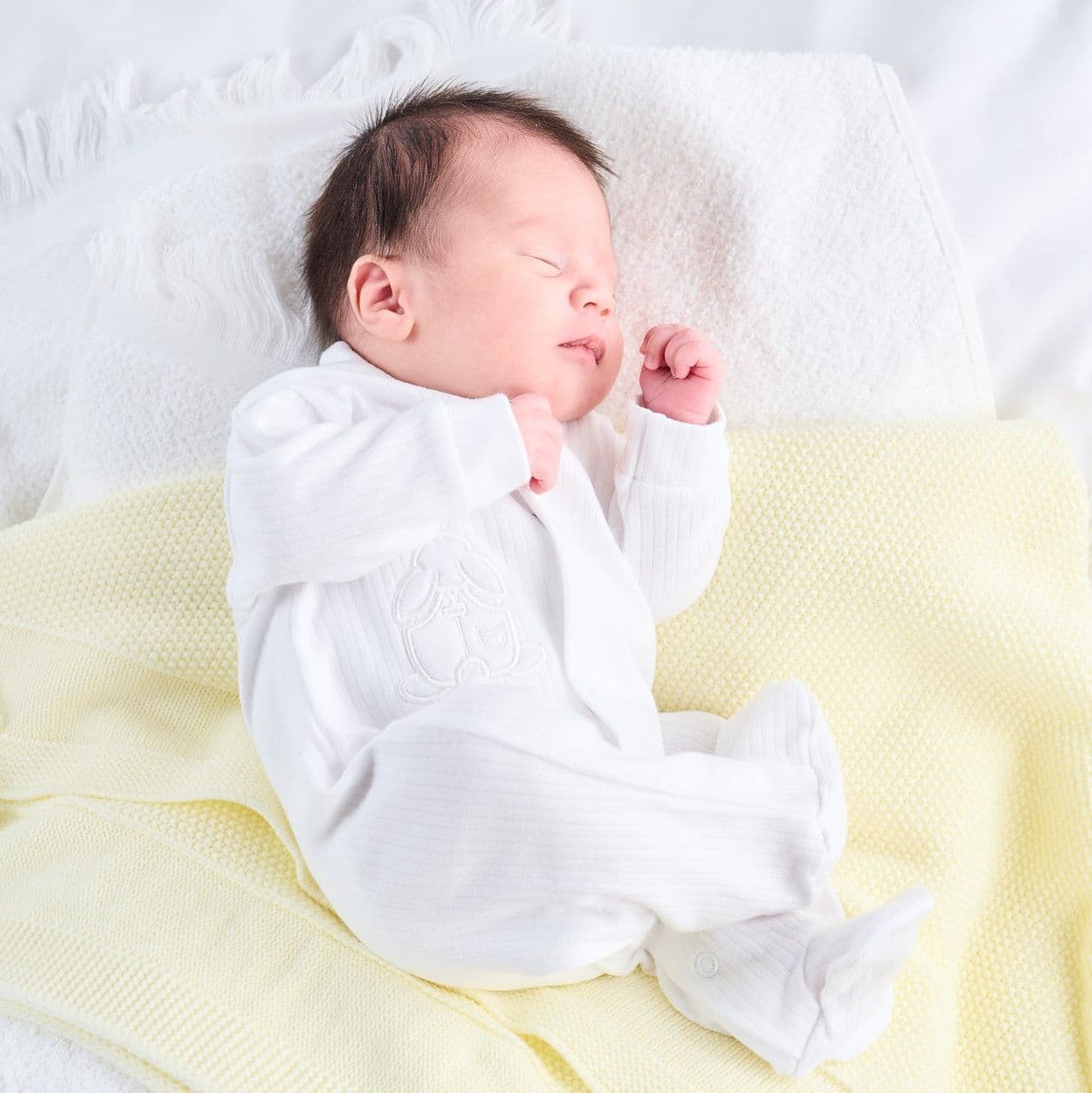 Dandelion unisex cotton sleepsuit ribbed with cute bunny rabbit aplique