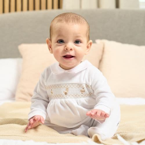 Dandelion spinning top and duck shocked velour sleepsuit