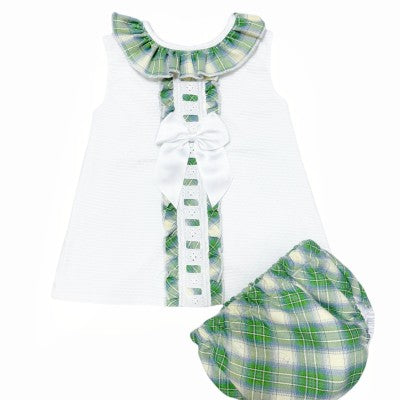 Girls pretty 2 piece wee me waffle dress with bow and knickers