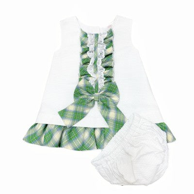 Girls pretty 2 piece wee me waffle dress with bow and knickers