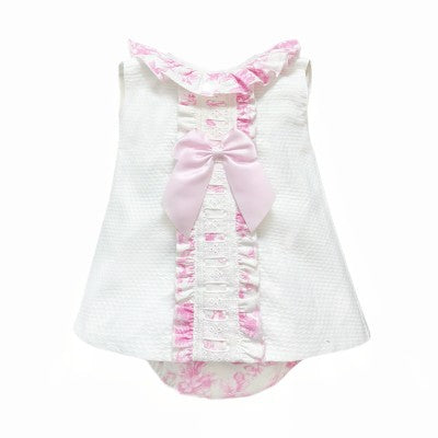 Girls pretty 2 piece wee me waffle dress with bow and knickers