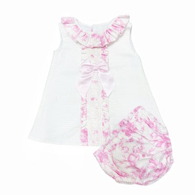 Girls pretty 2 piece wee me waffle dress with bow and knickers