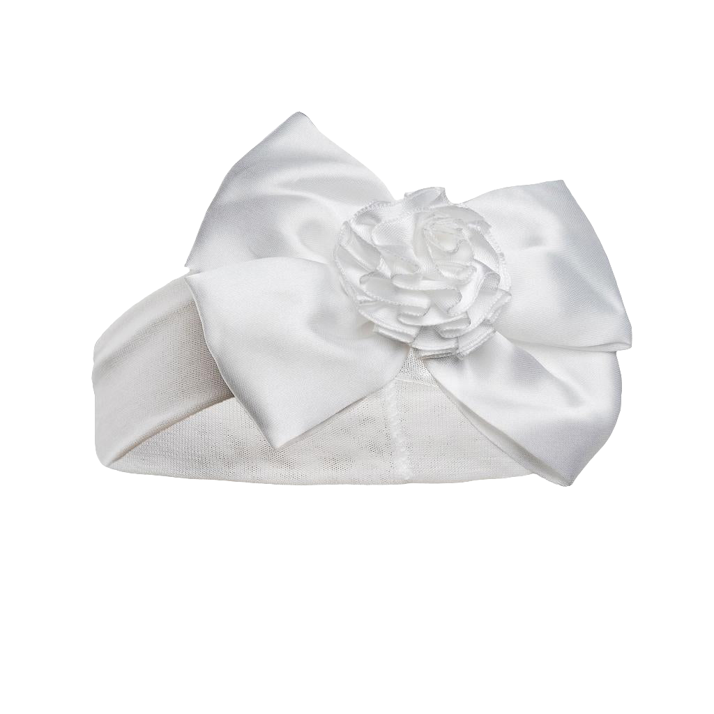 Baby girls stretch headband with satin bow and flower comes in various colours