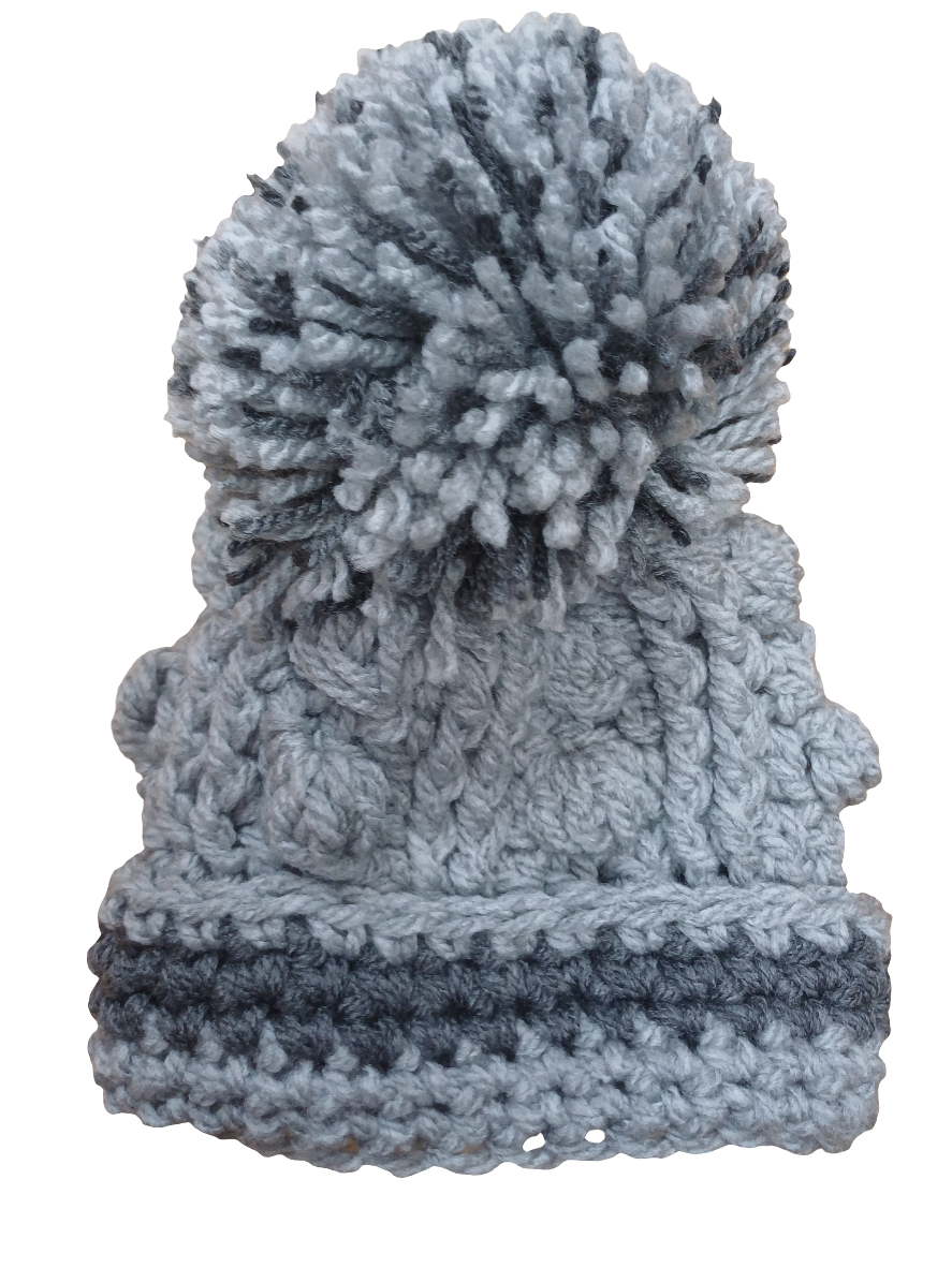 Babys handmade crocheted cardigan and pom hat set