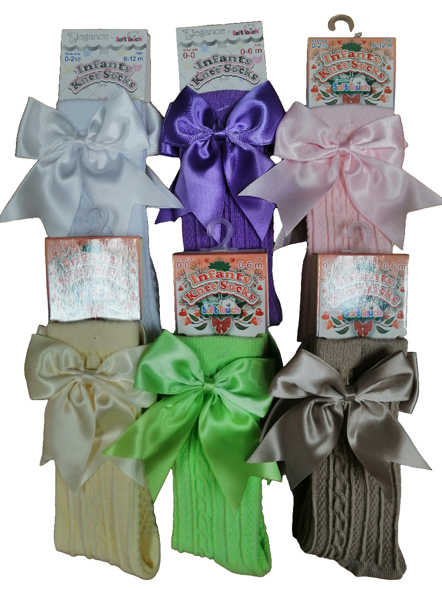 Baby girls knee high large bow socks various colours to choose from