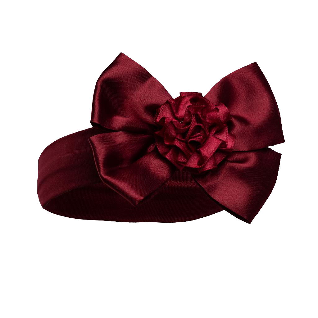 Baby girls stretch headband with satin bow and flower comes in various colours