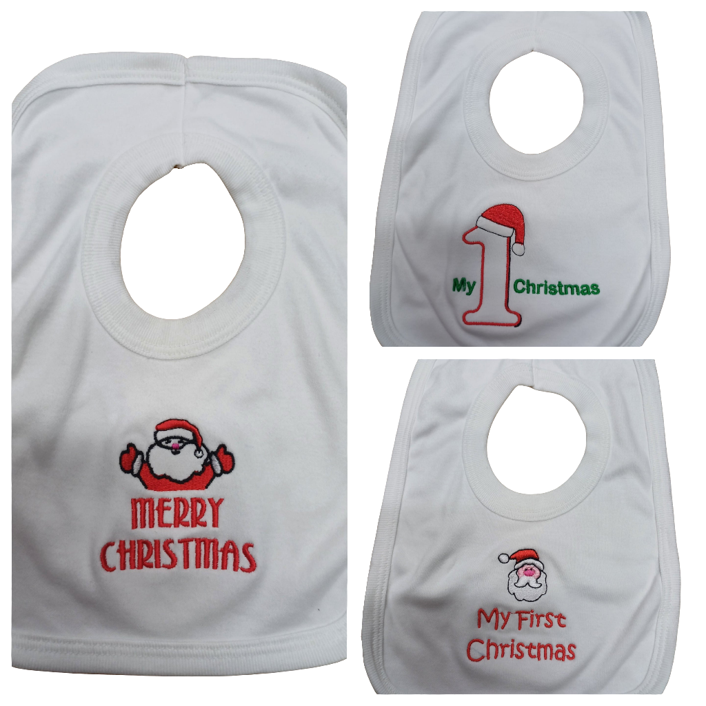Christmas bibs embroidered with merry Christmas or my first Christmas
