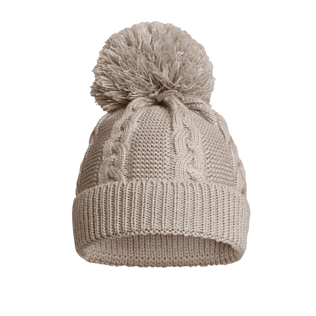 Knitted cable pattern hats with pom pom