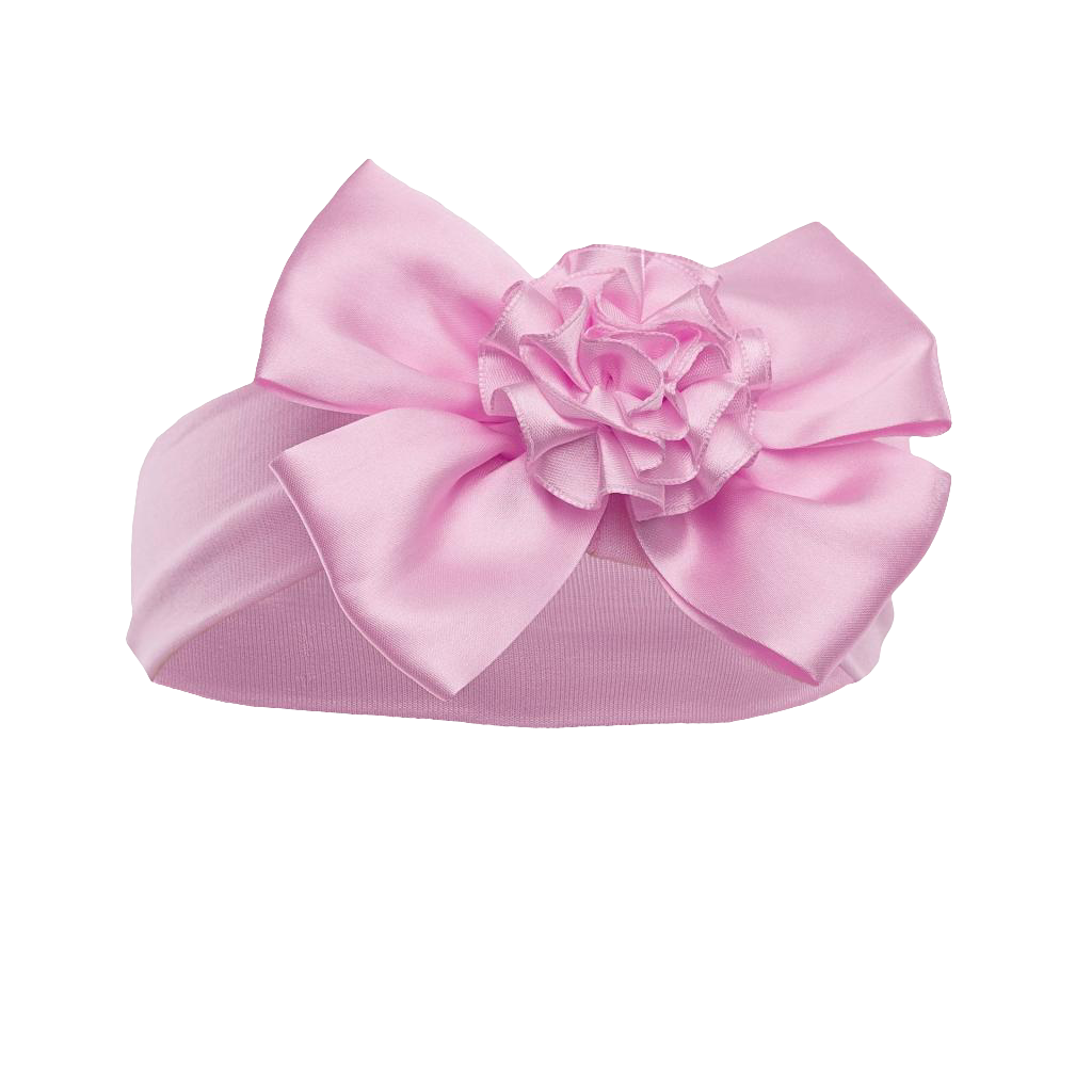 Baby girls stretch headband with satin bow and flower comes in various colours