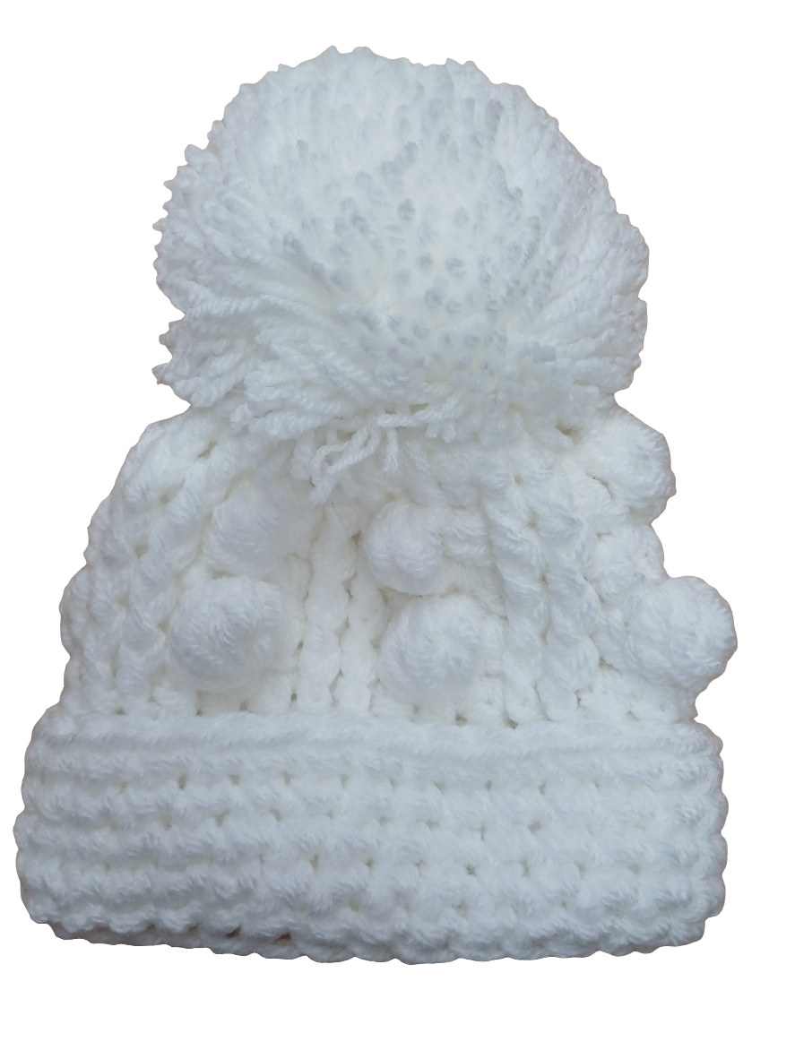 Babys handmade crocheted cardigan and pom hat set