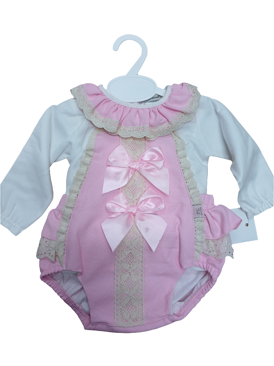 Girls pink ribbon romper with blouse