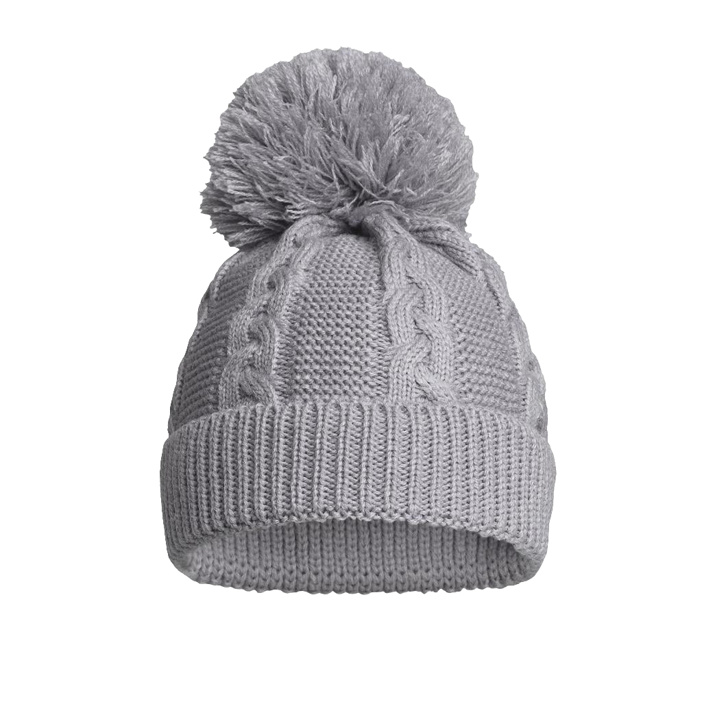 Knitted cable pattern hats with pom pom