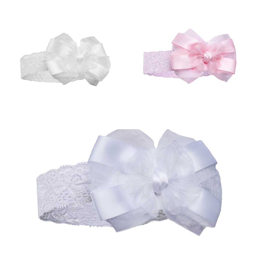 Baby girls stretch lace headband with bow comes in various colours