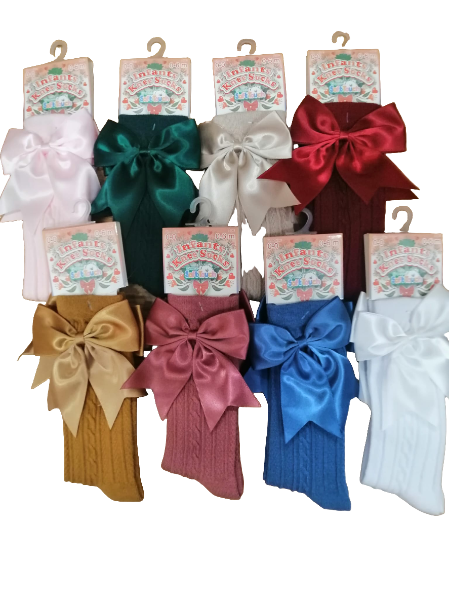 Baby girls knee high large bow socks various colours to choose from