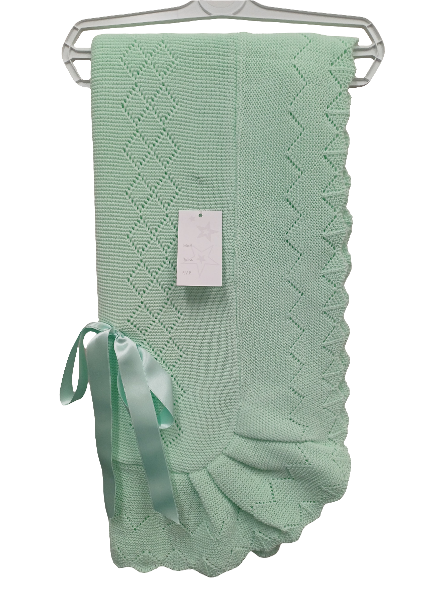 Mint green Spanish knitted ribbon bow blanket shawl
