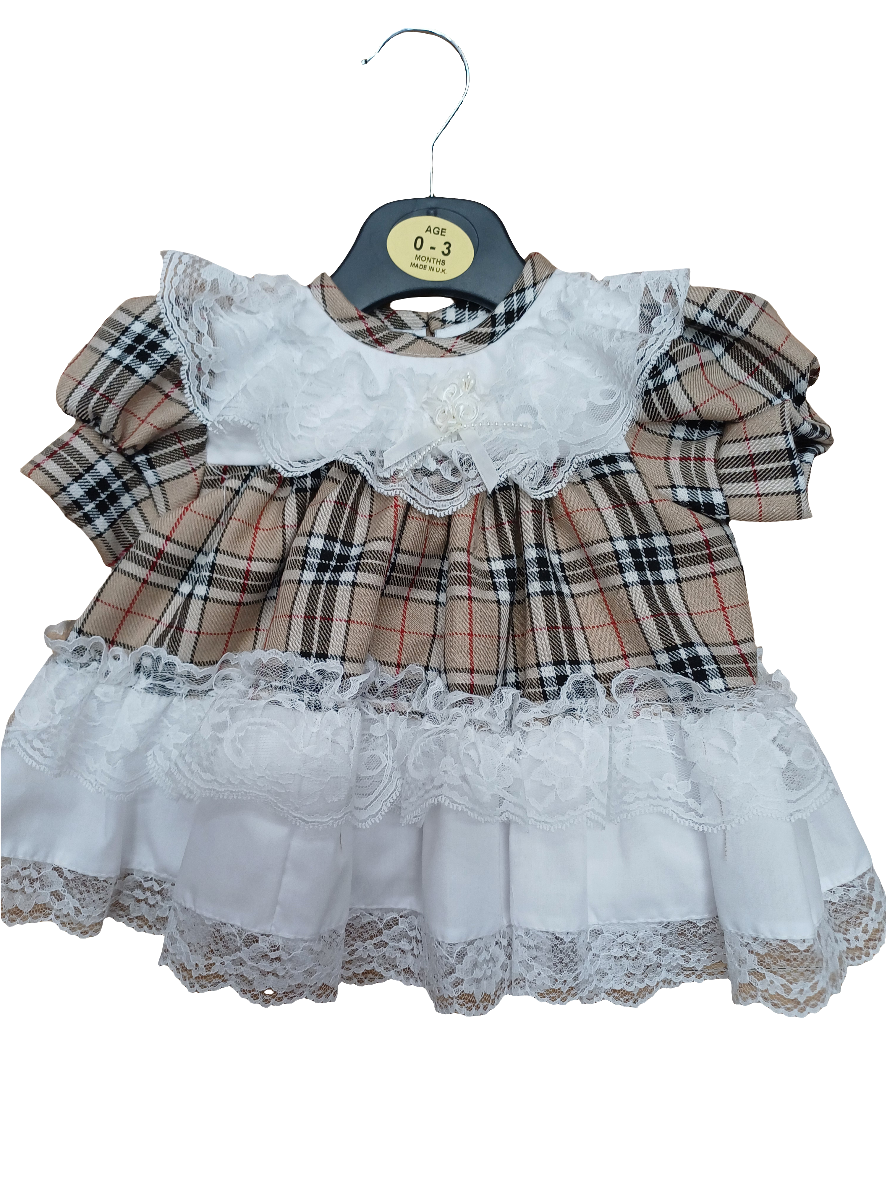Baby girls tartan frilly lace dress