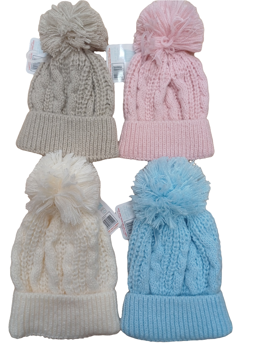 Knitted Hats Pearl cable design with large pom pom