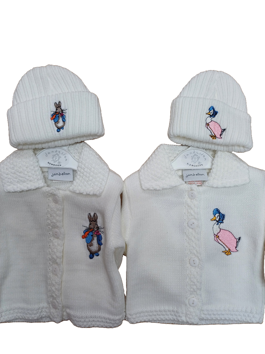 Baby Boys or girls peter rabbit themed cardie and hat set