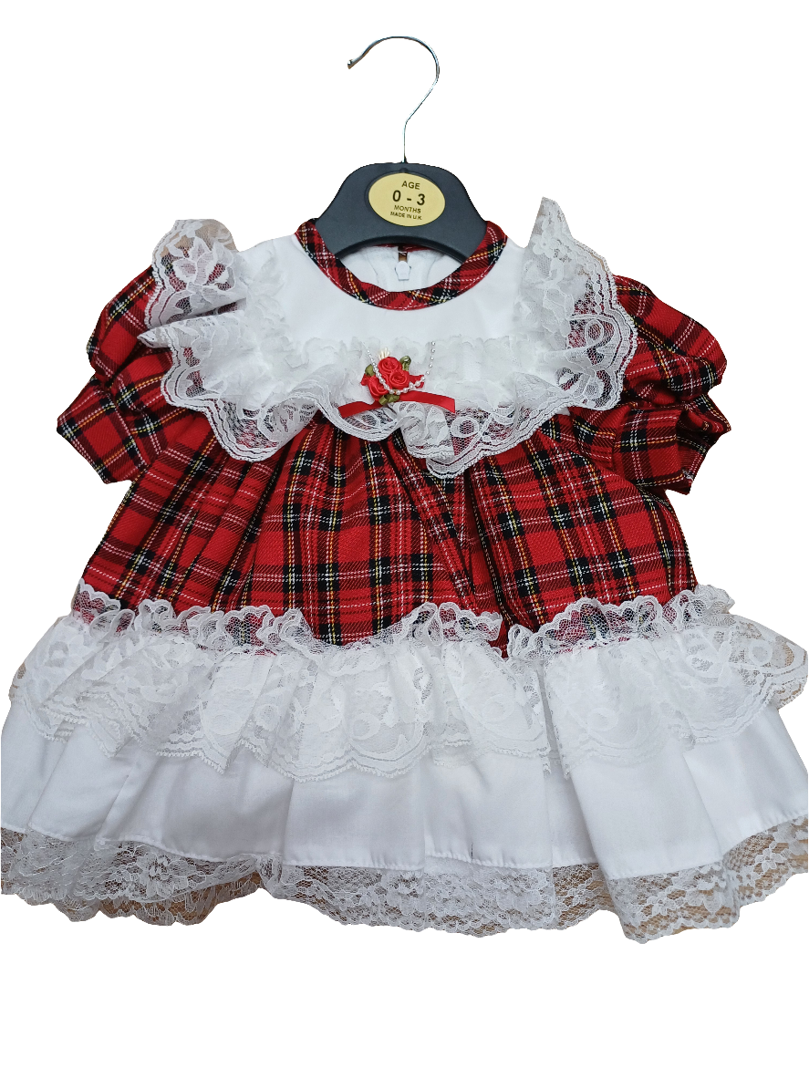 Baby girls tartan frilly lace dress