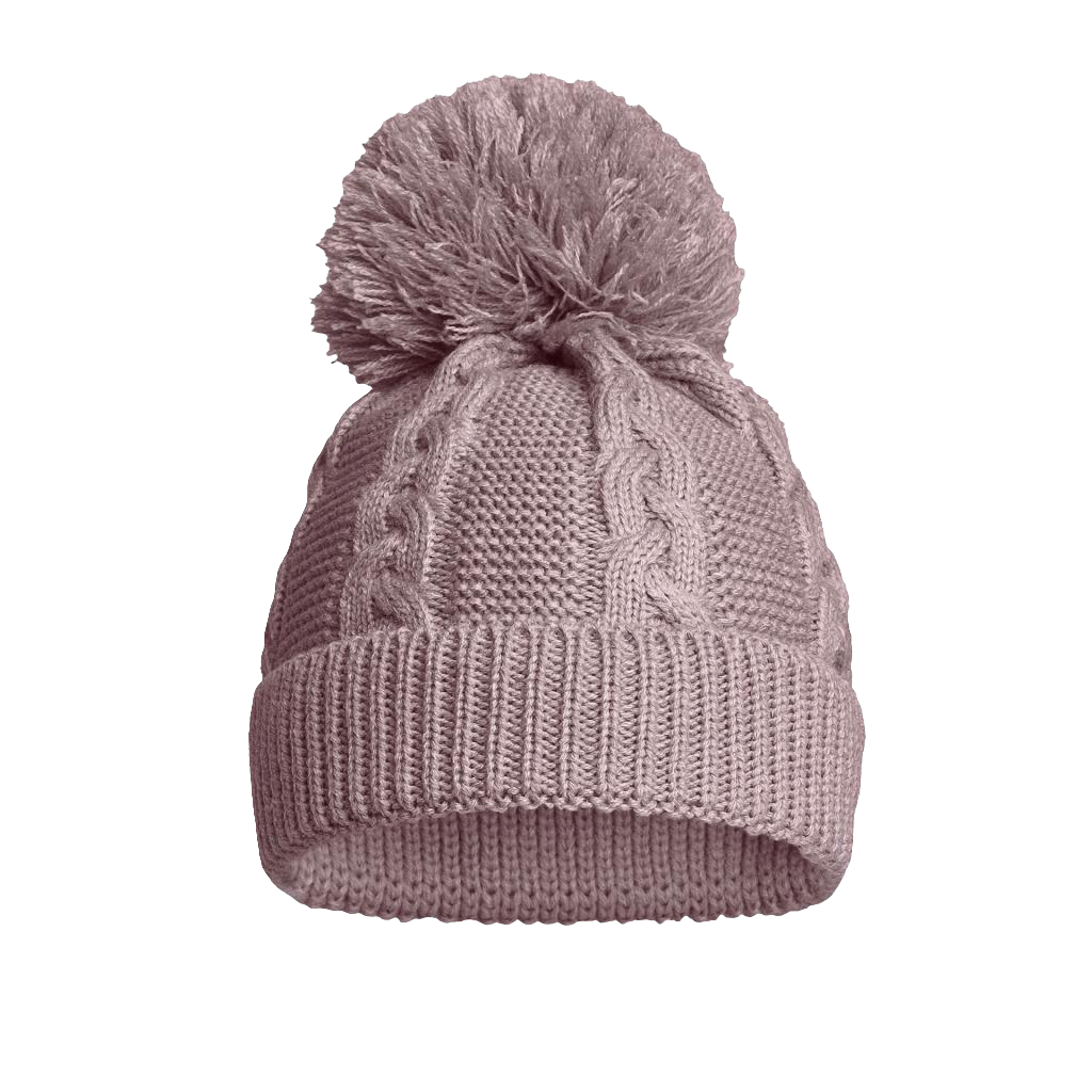 Knitted cable pattern hats with pom pom