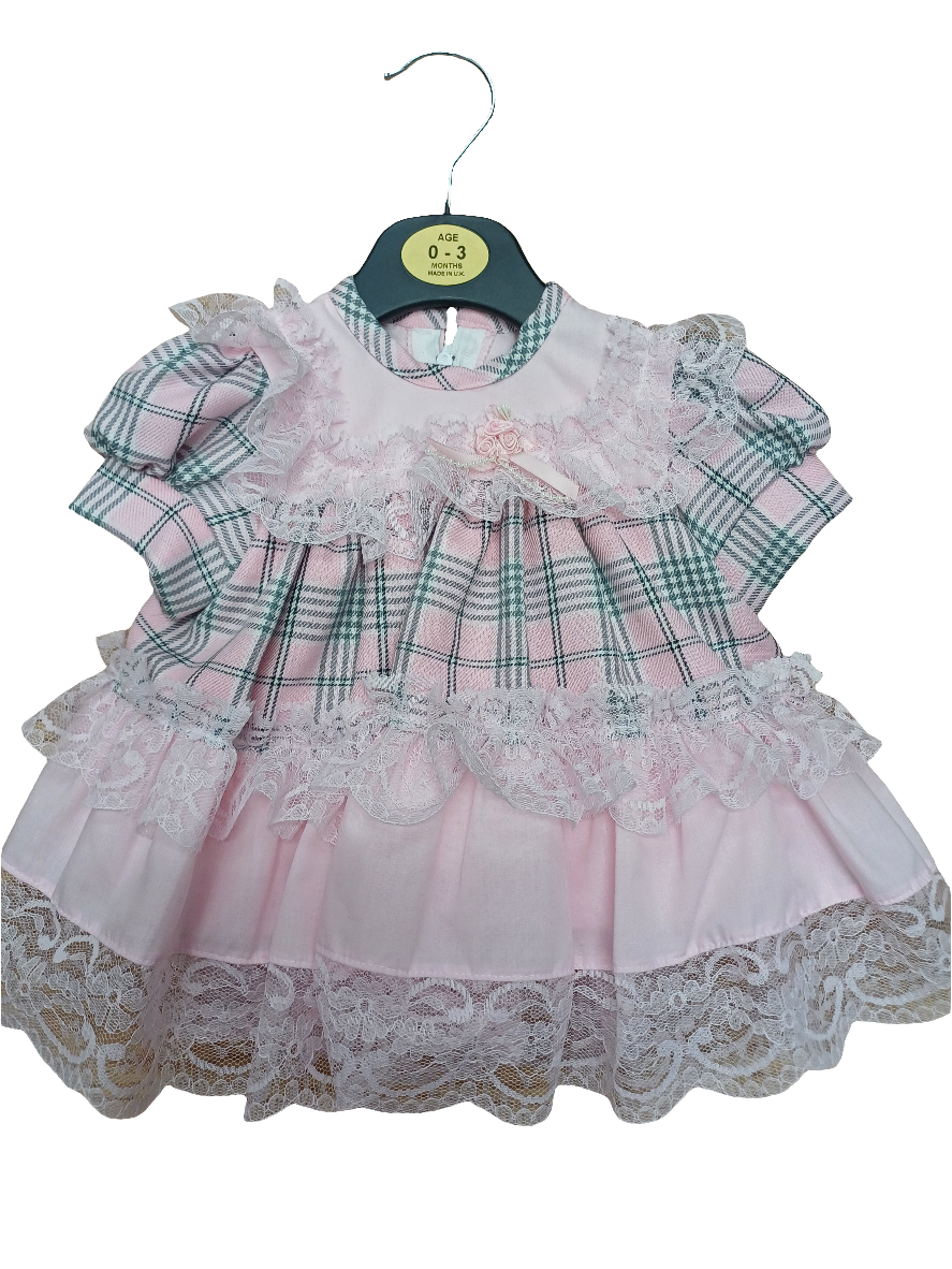 Baby girls tartan frilly lace dress