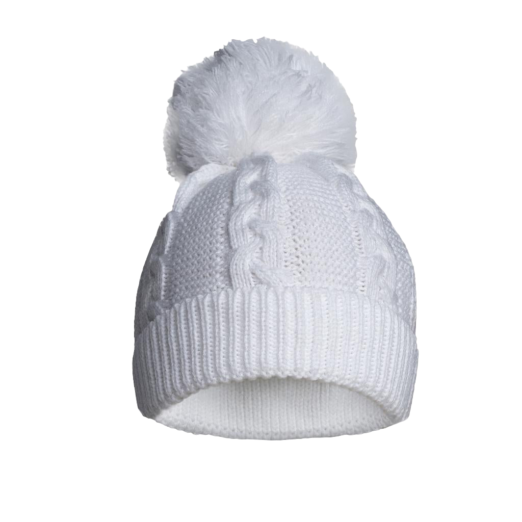 Knitted cable pattern hats with pom pom