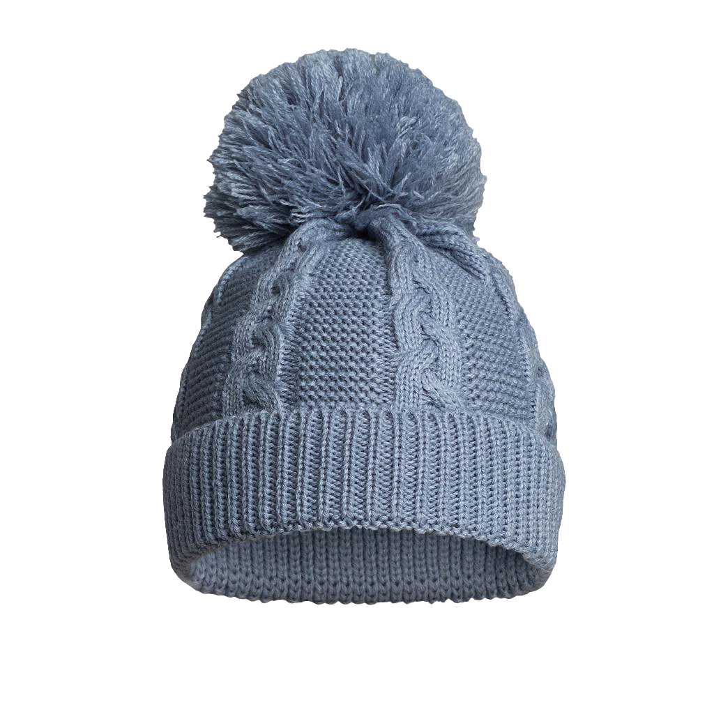 Knitted cable pattern hats with pom pom