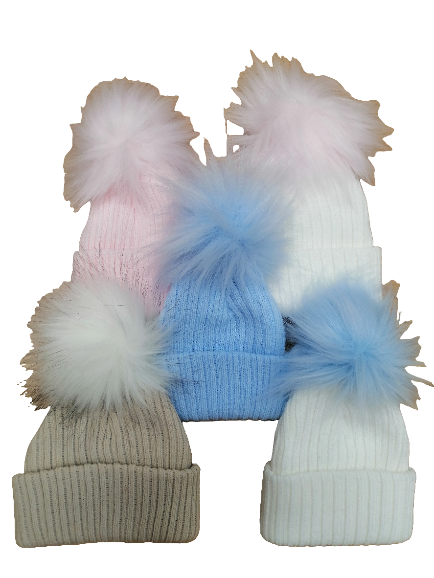 Baby Boys and girls knitted single pom pom hats