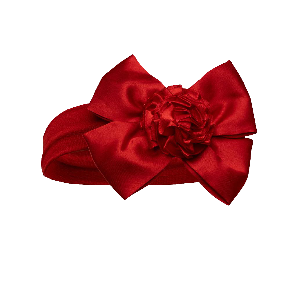 Baby girls stretch headband with satin bow and flower comes in various colours