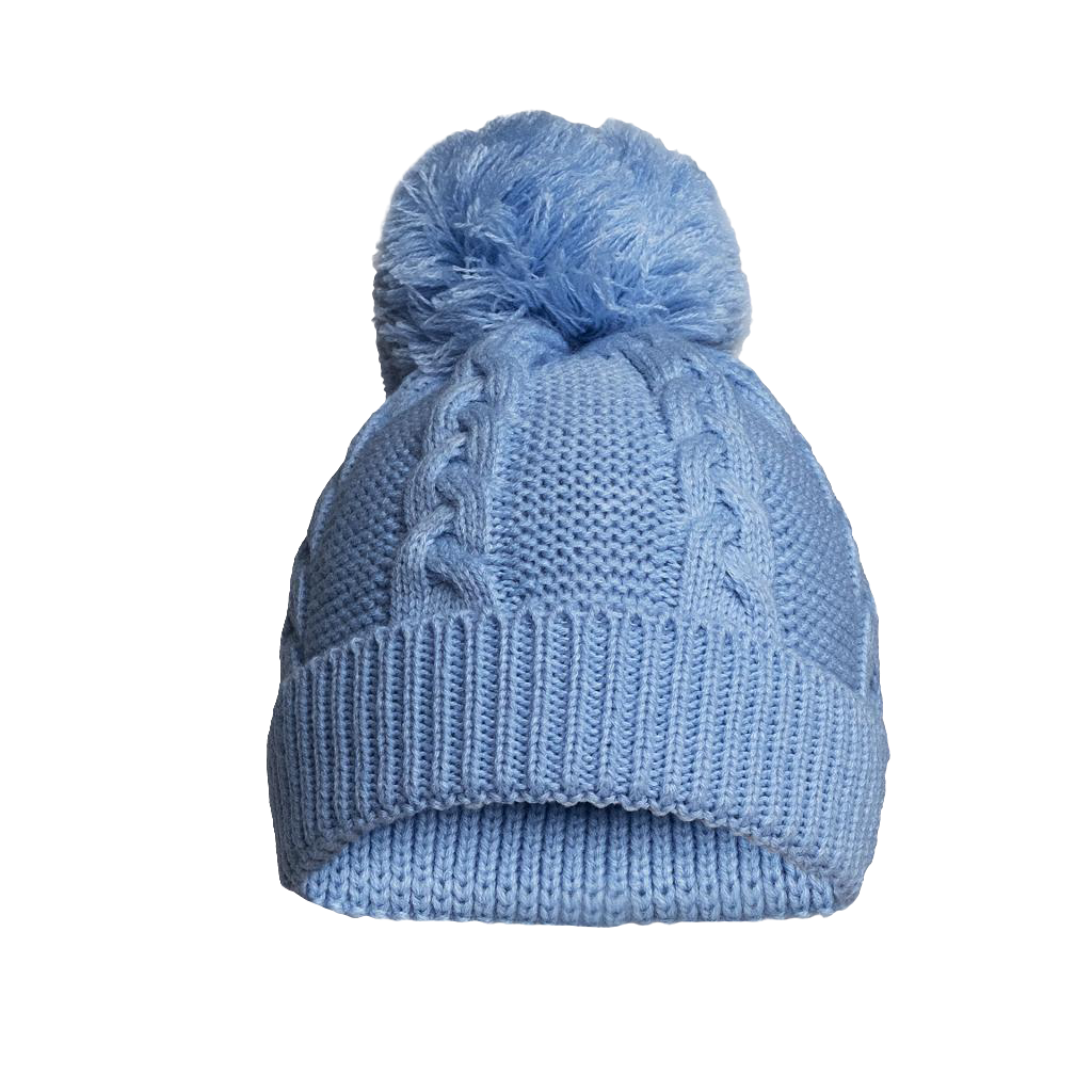 Knitted cable pattern hats with pom pom